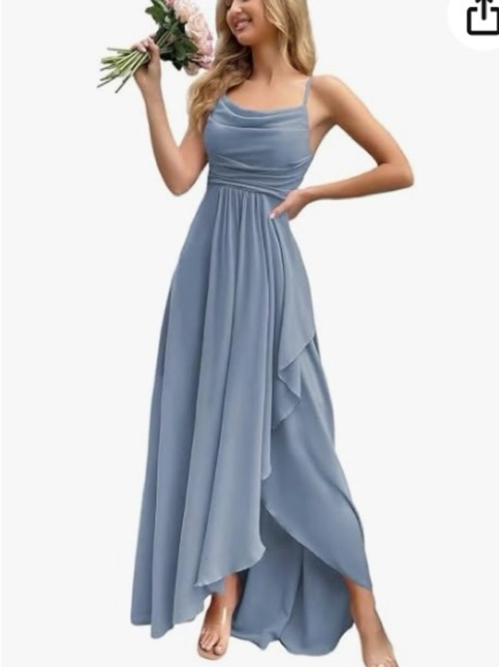 Amazon Puxiu Dusty Blue Spaghetti-Strap Maxi Dress